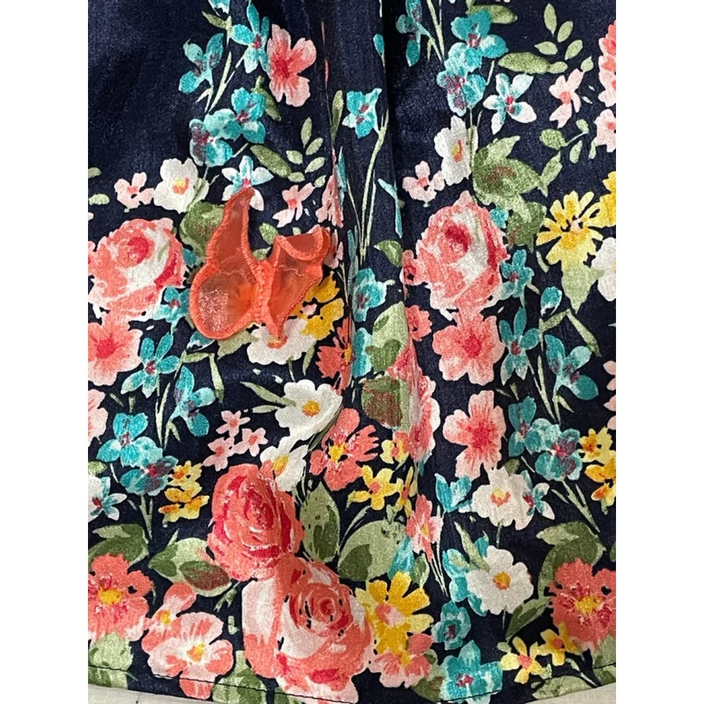 Girls Lilt Formal Dress 4T Navy Blue Floral with Coral Bow